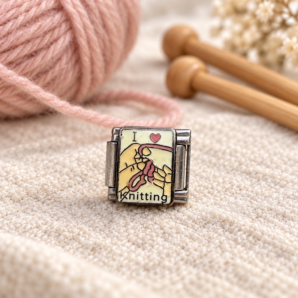 D'linQ I Love Knitting Italian Charm Link 9mm Stainless Steel Enamel Jewelry